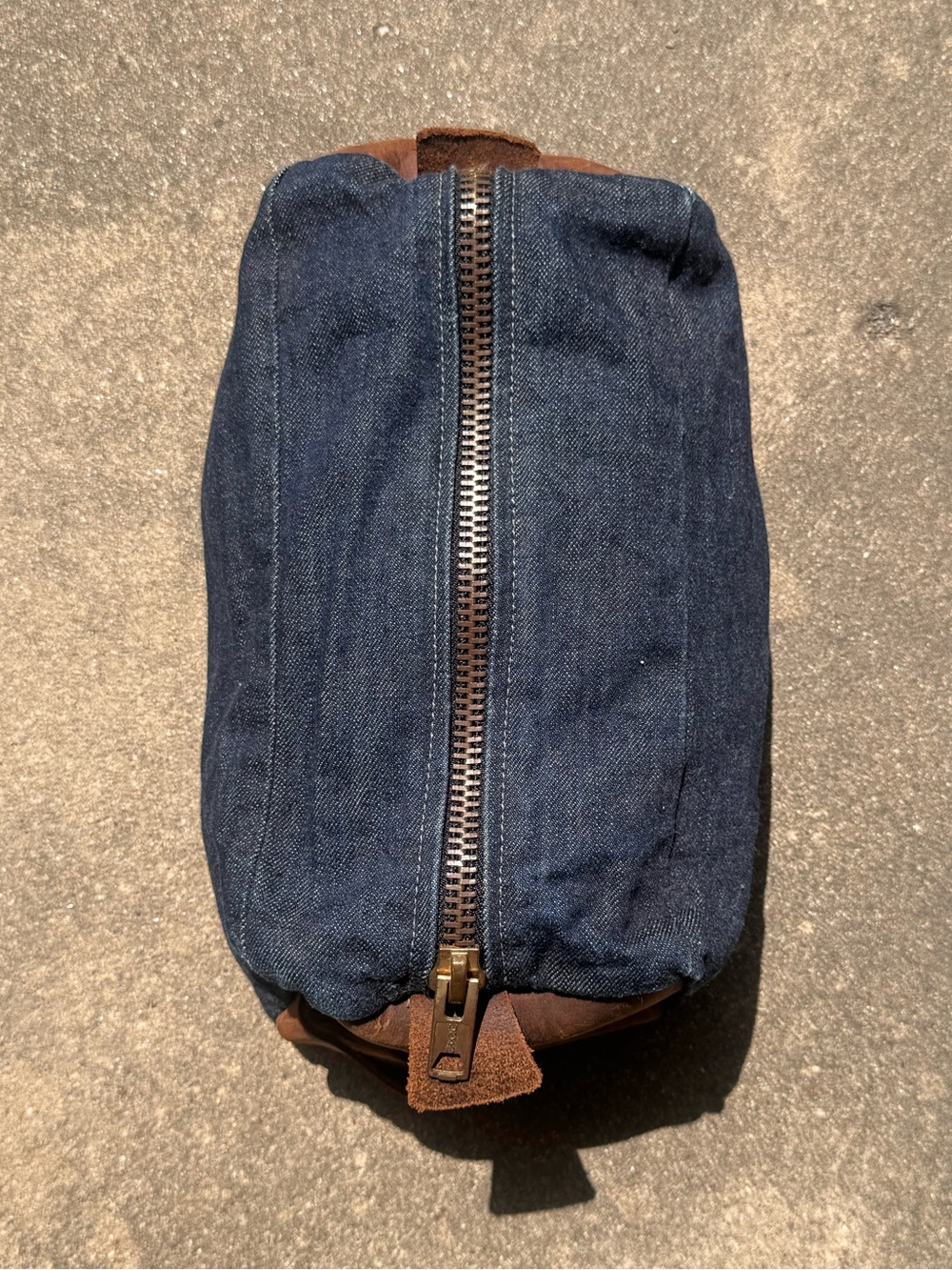 Boutonne Brand Dark Denim and Leather Toiletries Shave Bag Dopp Kit